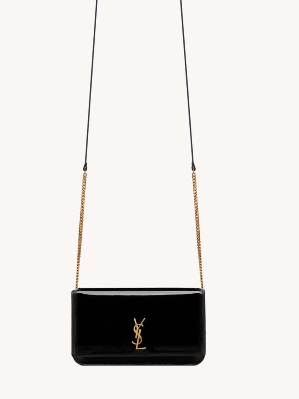 Saint Laurent Black Patent Leather Crossbody/phone holder with Gold YSL Hardware